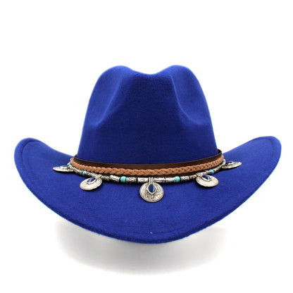 Chapeau de cowboy occidental pour hommes et femmes, casquette de cow-girl d'équitation, feutre à large bord, Fedora Jazz Church Caps Шляпа Chapeau