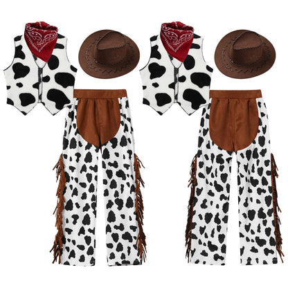 Costume de Cowboy Occidental pour Enfant, Déguisement de Cowgirl, Jeu, Interface West, ixd'Halloween, Cosplay, Ensembles de 4 Pièces, Performance sur Scène Trempée