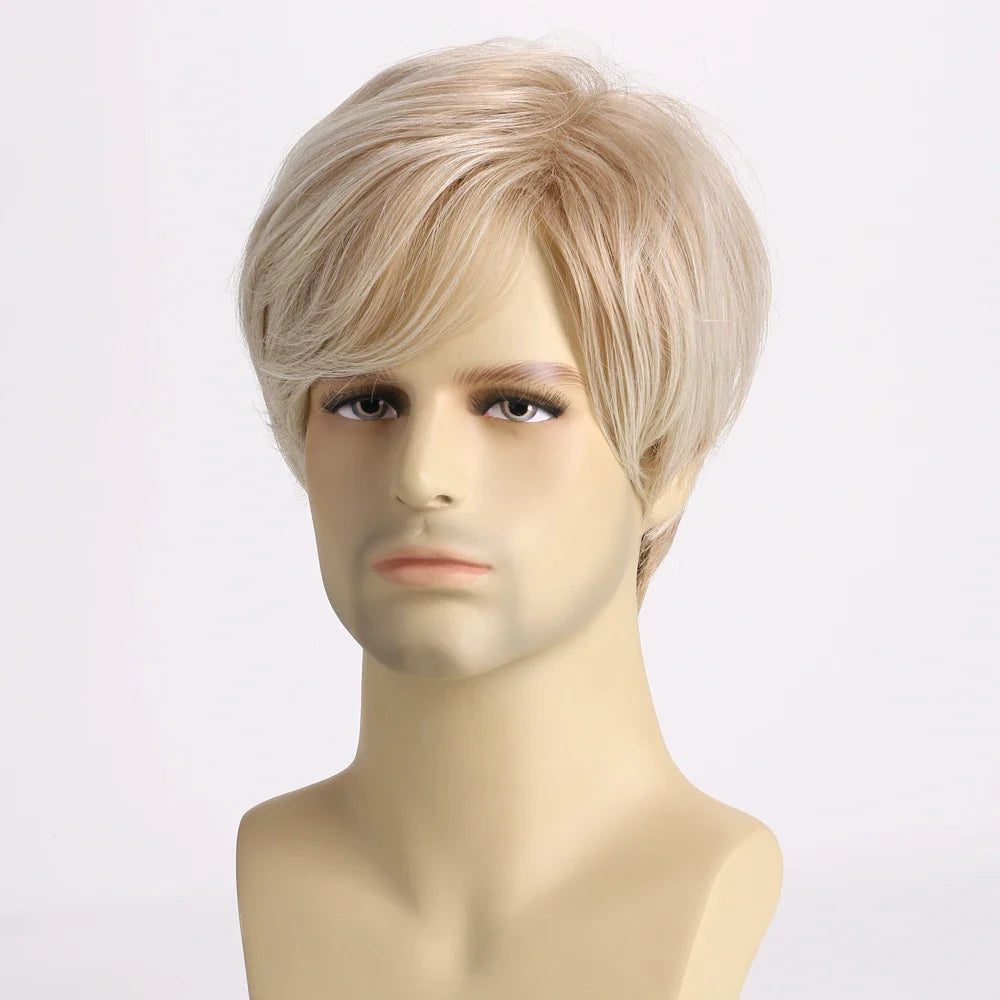 Synthetic Short Curly Wig for Men Blonde Wave Wigs Heat Resistant Fiber For Halloween Party Daily Cosplay Concert
