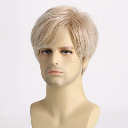 Synthetic Short Curly Wig for Men Blonde Wave Wigs Heat Resistant Fiber For Halloween Party Daily Cosplay Concert