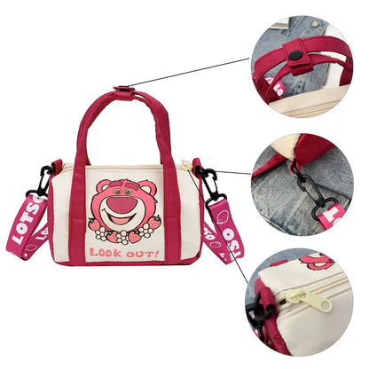 Stitch Canvas Shoulder Bag For Women Cartoon Strawberry Bear Casual Crossbody Bag Daily Commuting