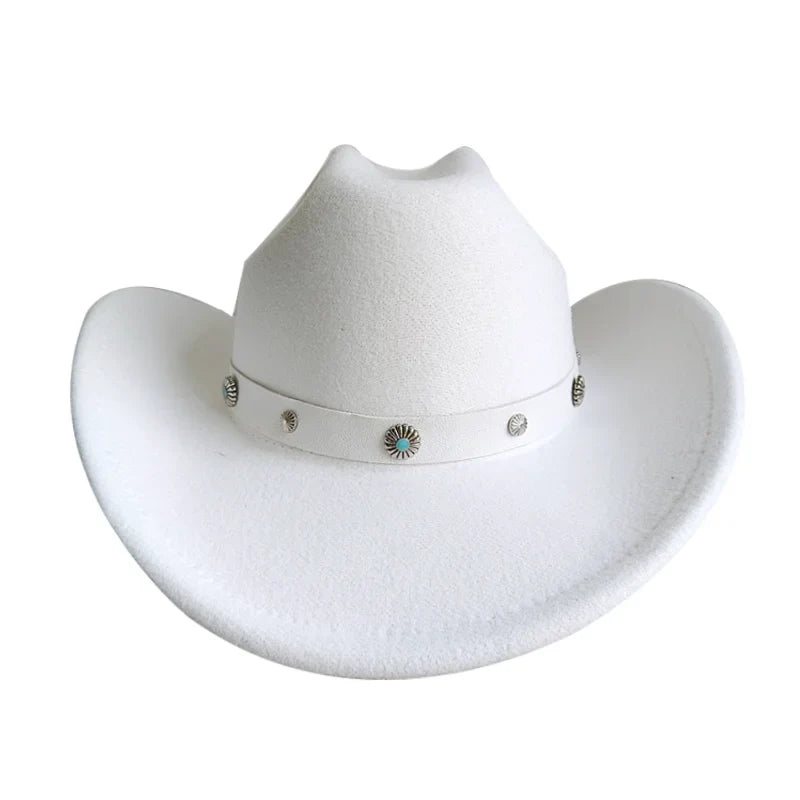 Ethnic Style Cowboy Hat Fashion Chic Unisex Solid Color Jazz Hat With Bull Shaped Decor Western Cowboy Hats