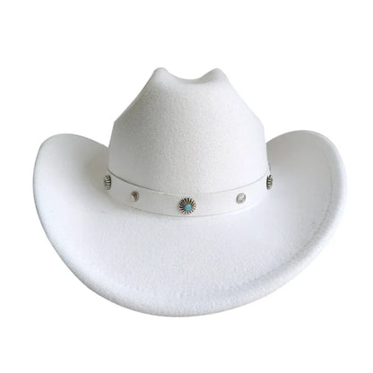 Ethnic Style Cowboy Hat Fashion Chic Unisex Solid Color Jazz Hat With Bull Shaped Decor Western Cowboy Hats