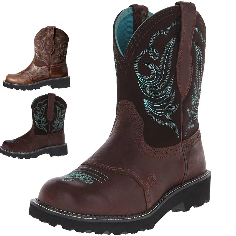 Embroidered Cowboy Boots For Men Women Pu Leather Boots Lightweight Comfortable Western Boots Zapatos De Hombre Size 35-42