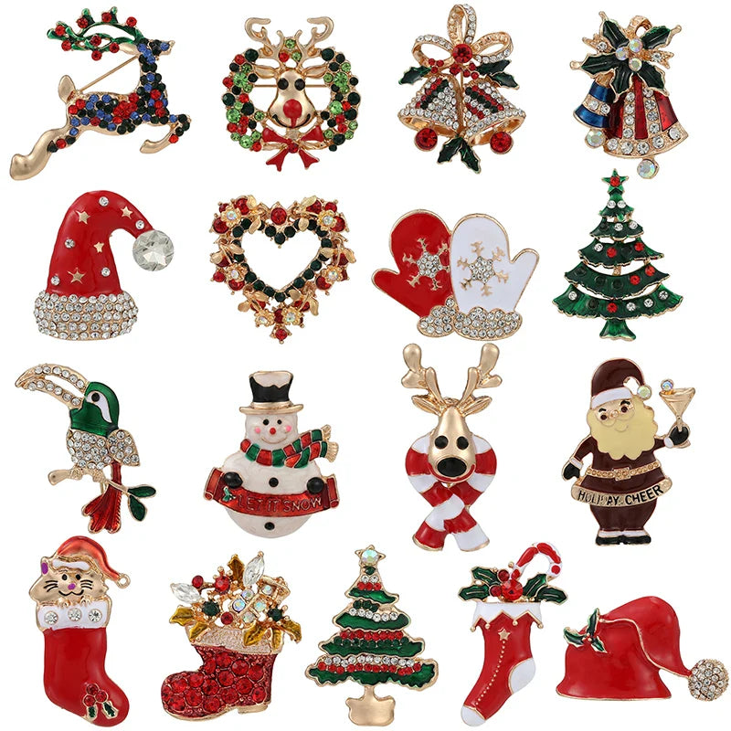 Christmas Brooches for Men and Women, Santa Claus Hat, Gloves, Bells, Socks, Rhinestone Suit, Metal Brooches, Badges, New Year Gift, 2022