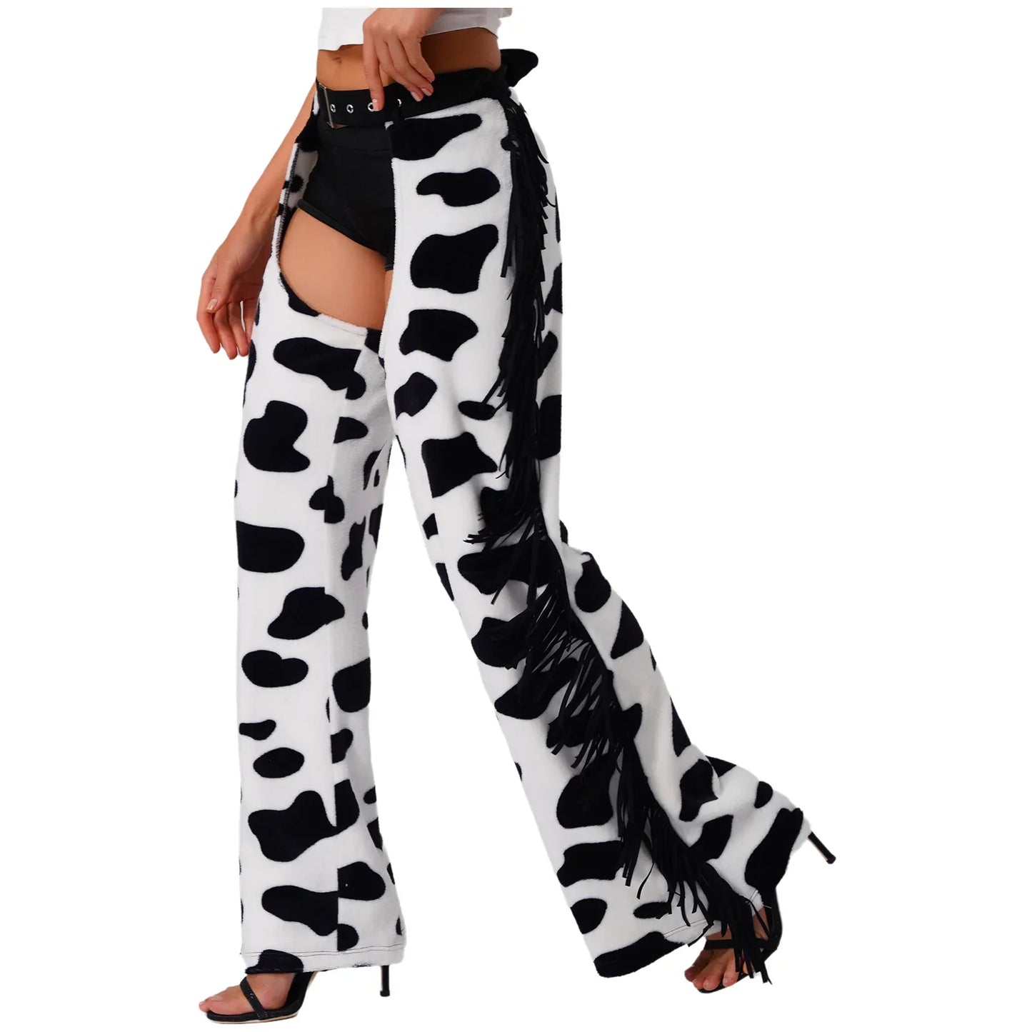 Pantalon élégant en flanelle pour femmes, entrejambe ouvert, pour vélo, équitation, Cowgirl occidentale, Chaps Hippie, Costume de danse Cosplay d'halloween