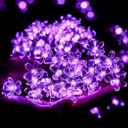 Purple Cherry Blossom Halloween Decorative Solar String Light Outdoor Waterproof Atmosphere Fairy flower Garden Lamp