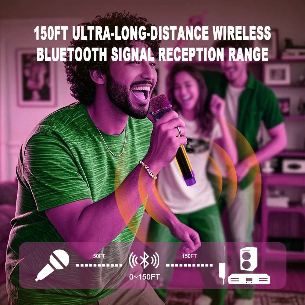 Professional 2 Channel DJ Karaoke Wireless Microphone System With Colorful purple mic Wireless Rechargable Receiver for Party DJ