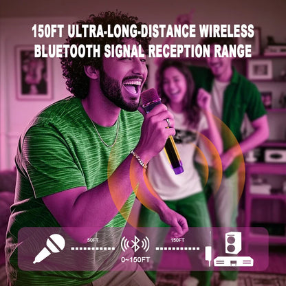 Professional 2 Channel DJ Karaoke Wireless Microphone System With Colorful purple mic Wireless Rechargable Receiver for Party DJ