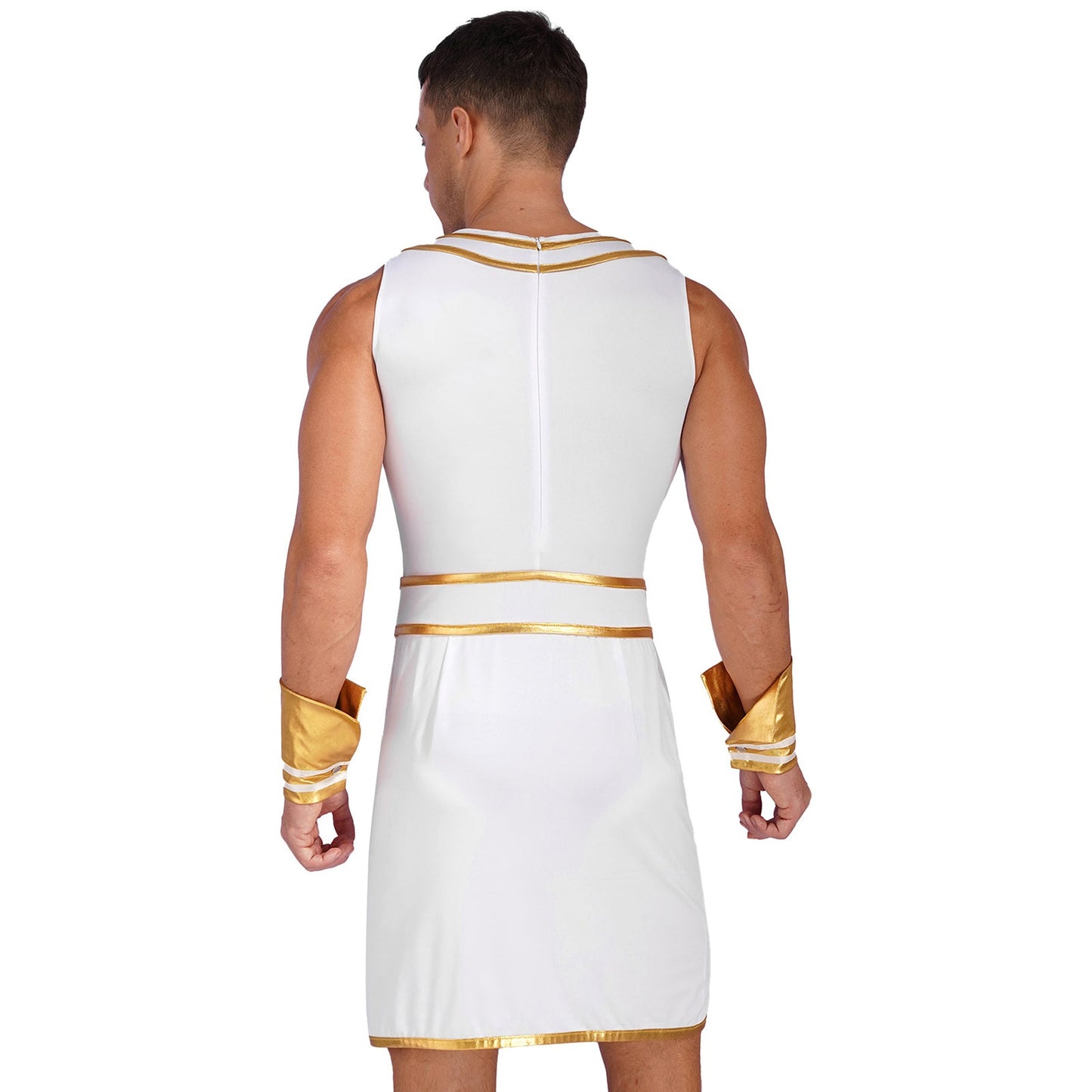 Mens Ancient Egypt Costume Adults Halloween Masquerade Cosplay Carnival Party Dress Sleeveless Themed Roleplay Dress with Cuffs