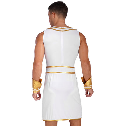 Mens Ancient Egypt Costume Adults Halloween Masquerade Cosplay Carnival Party Dress Sleeveless Themed Roleplay Dress with Cuffs
