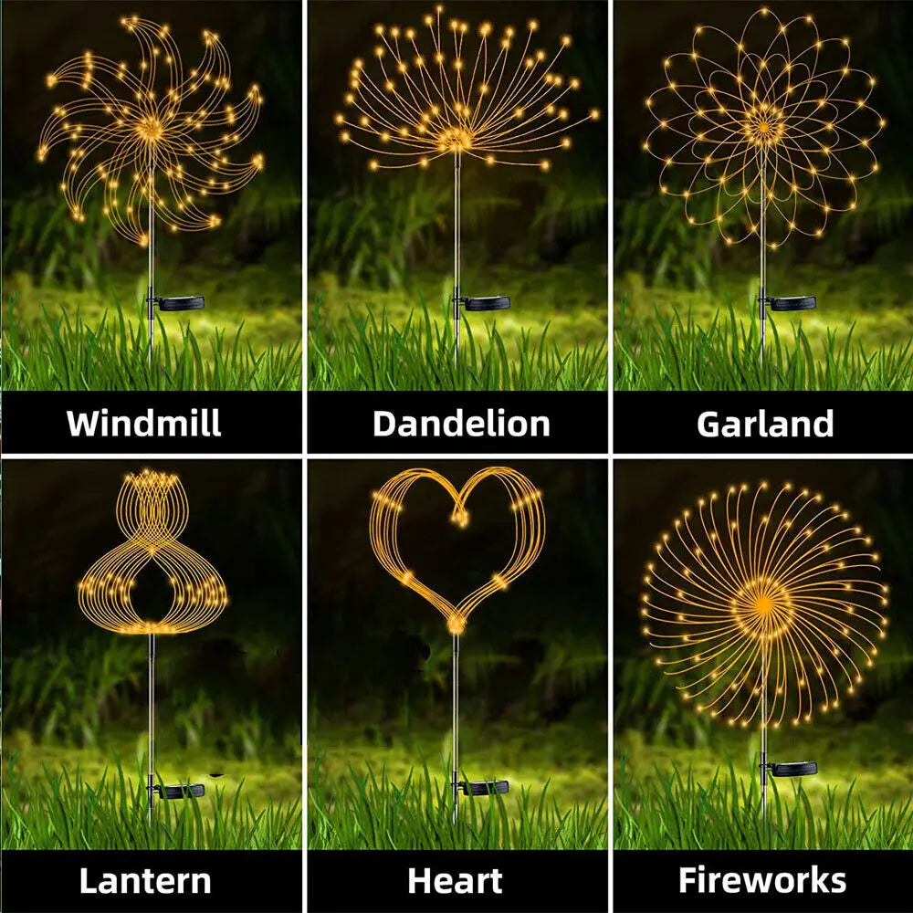 LED Solar Fireworks Lights Garden Decoration Fairy Lights Waterproof Outdoor Dandelion Lawn Lamp for Garden Landscape Lawn Decor