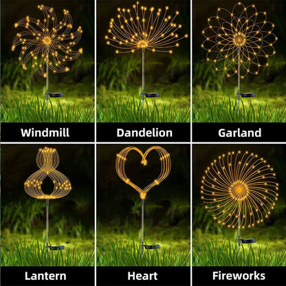 LED Solar Fireworks Lights Garden Decoration Fairy Lights Waterproof Outdoor Dandelion Lawn Lamp for Garden Landscape Lawn Decor