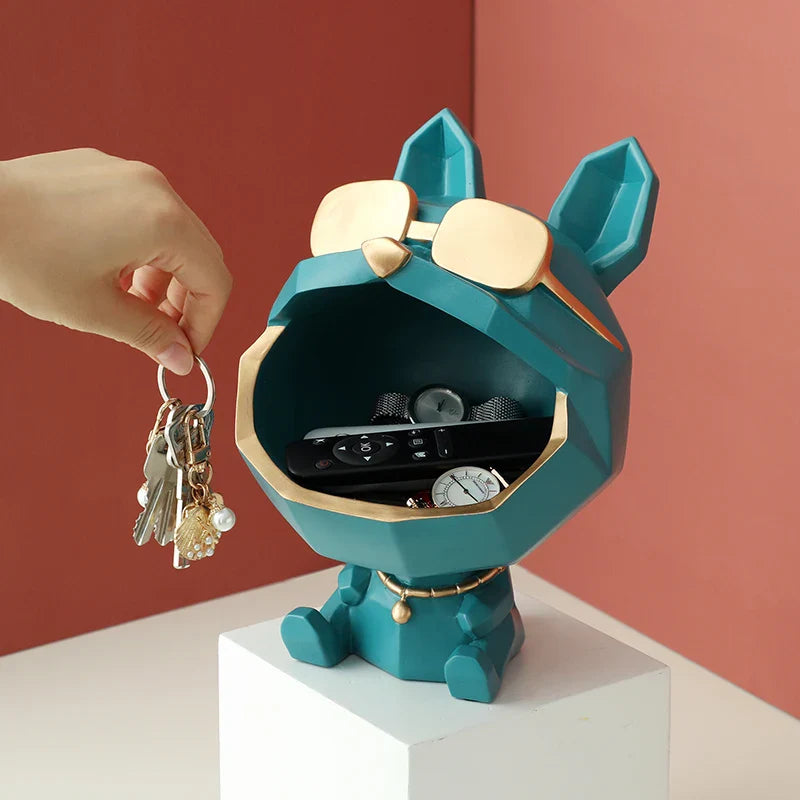 Sculpture en résine pour chien, Statue d'animal à grande bouche pour décor avec boîte de rangement pour porte-clés, Figurine de chien, ornement, cadeau de décoration