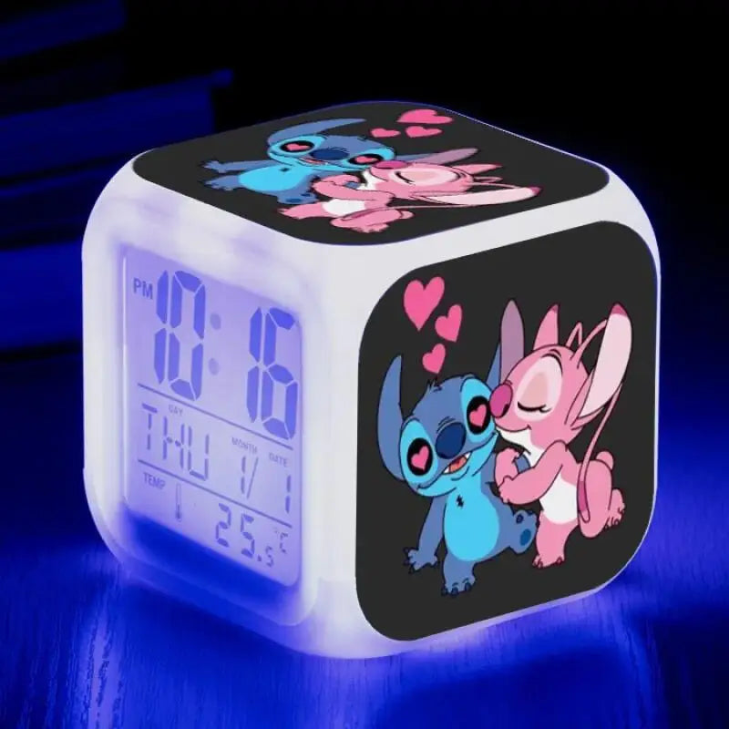 Cute Stitch Alarm Clock with Square Shape Design and Night Light Digital Display Cute Cartoon Gift for Kids Boys Girls Room Use
