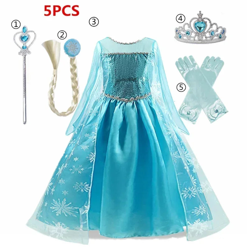 Robe Elsa pour filles de 3 à 10 ans, robe de princesse Elsa pour anniversaire, carnaval, Pâques, Halloween, fête, cosplay, costume pour filles