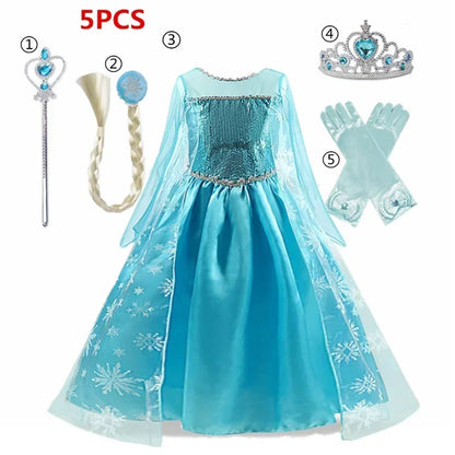 Robe Elsa pour filles de 3 à 10 ans, robe de princesse Elsa pour anniversaire, carnaval, Pâques, Halloween, fête, cosplay, costume pour filles