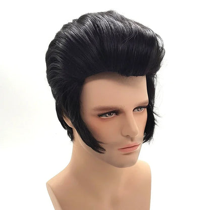 New! Men's Rock singers Elvis Cosplay Wig Elvis Black Heat Resistant Synthetic Hair Party wig + Wig Cap