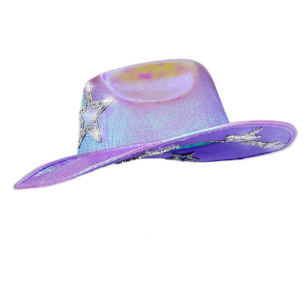 Chapeau de Cowboy occidental rose pour filles, chapeau de Cowgirl avec étoile en cristal Super brillant, chapeau melon pour mariage, carnaval, fête de Festival
