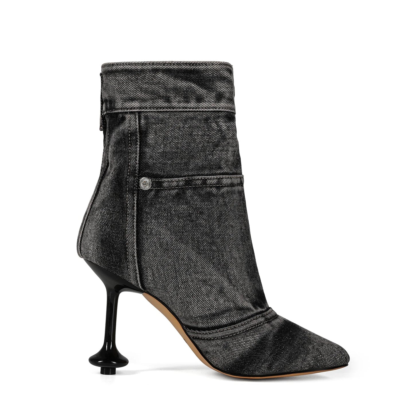 European and American Alien and Square Head Splicing Design Water Washed Cowboy Boots for Women's Trendy Side Zipper Short Boots
