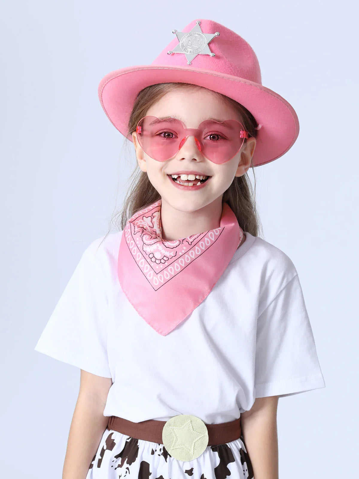 Chapeau de Cowgirl rose pour filles et enfants, chapeau de Cowboy avec lunettes Bandana, casquette de princesse occidentale, accessoires de Costume de fête d'anniversaire