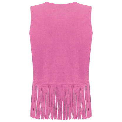 Women's 70s Disco Hippie Cowgirl Tassel Faux Suede Vest Tank Top