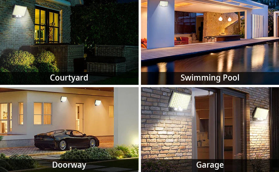 Lumières d'inondation solaires extérieures 106/318 LED lumières de mouvement solaires lumières de sécurité solaires à distance appliques murales étanche 3 Modes jardin