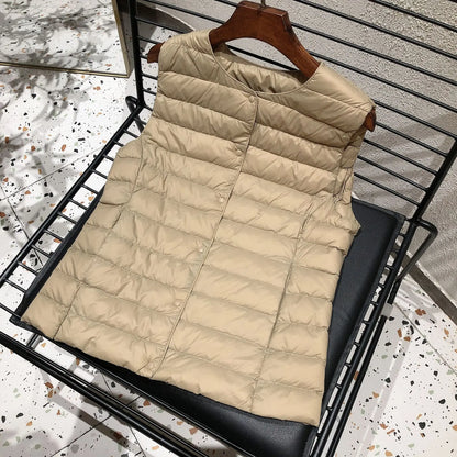 Doudoune sans manches pour femme, nouvelle collection printemps-hiver 2025, 90 % duvet de canard blanc, ultra légère, pliable, chaude, doublure en duvet