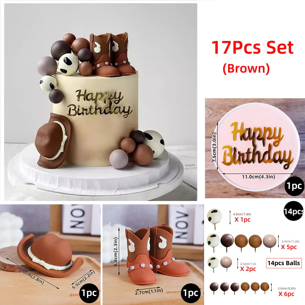 Chapeau de Cowboy rouge Rose, boules de bottes, décoration de gâteau, Cowboy de Cowgirl occidentale, décor de fête prénatale d'anniversaire, fournitures à thème de ferme occidentale