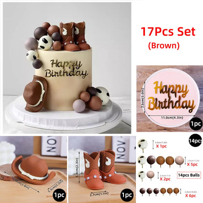 Chapeau de Cowboy rouge Rose, boules de bottes, décoration de gâteau, Cowboy de Cowgirl occidentale, décor de fête prénatale d'anniversaire, fournitures à thème de ferme occidentale