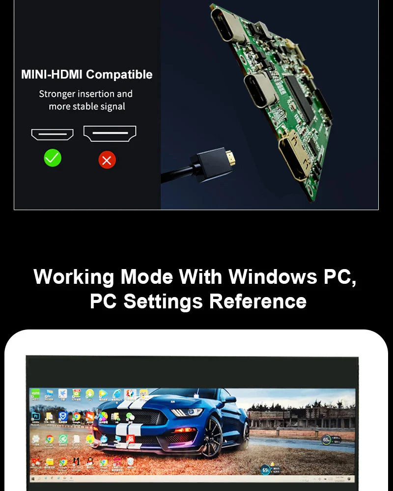 Wisecoco 14.5 Inch Stretched Bar LCD Display IPS 2560x720 2K Long Strip LCD Panel Capacitive Touchscreen USB-C Driver Board
