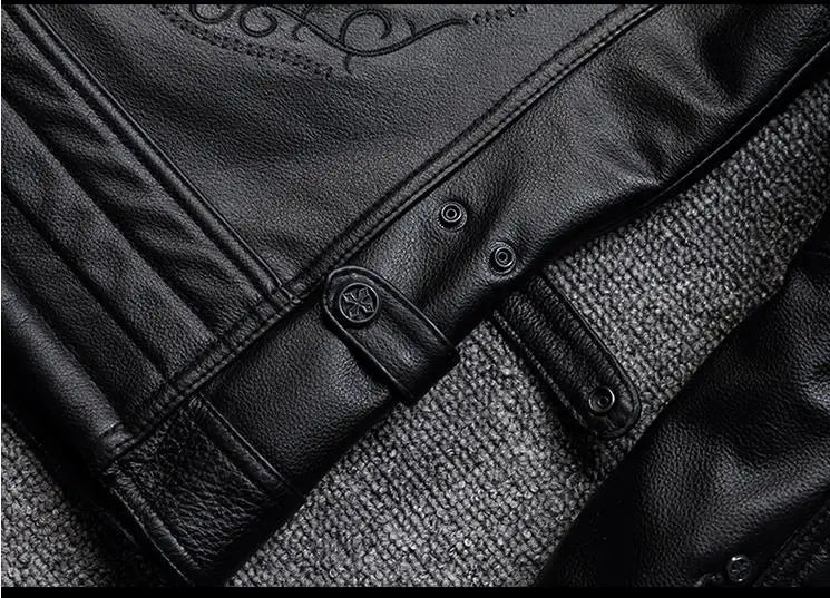 CC Shop.Brand skull cowhide coat.8XL Plus black slim genuine leather jacket,Rider leather cloth.Chaqueta de cuero esqueleto