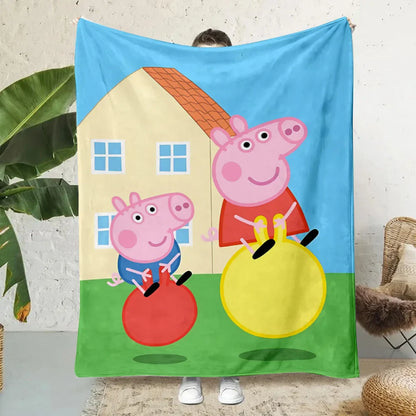 Cartoon P-Peppa Pigs Printed Blanket Picnic Blankets Warm Blanket Soft and Comfortable Blanket Home Travel Birthday Gift