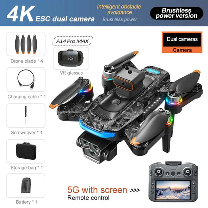 Xiaomi A14 pro Max Drone 8k HD double caméra GPS sans brosse flux optique évitement d'obstacles 4.5 pouces grand écran Uav Rc 20000m nouveau