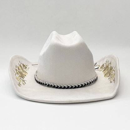 Retro Suede Cowgirl Hat for Women and Men, Floral Embroidery Wide Brim Western Cap Jazz Hat Cowboy Hats