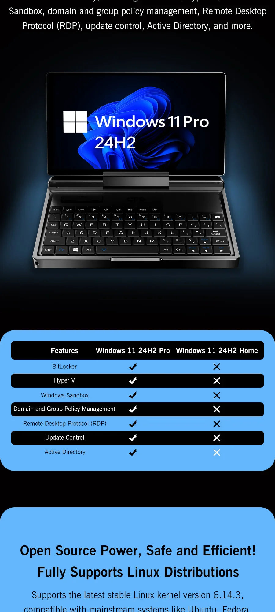 Nouvel ordinateur portable 7 pouces GPD MicroPC 2 Intel® Core™ i3-N300 16GB/512GB Portable Ordinateur Portable Windows 11