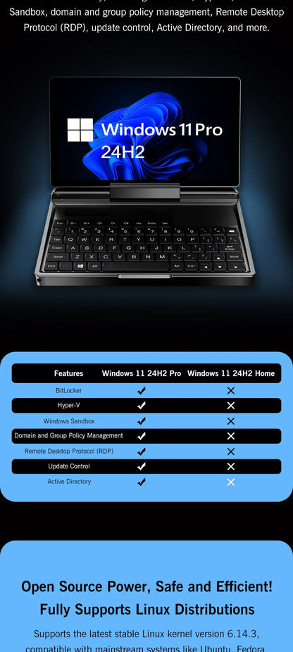 Nouvel ordinateur portable 7 pouces GPD MicroPC 2 Intel® Core™ i3-N300 16GB/512GB Portable Ordinateur Portable Windows 11
