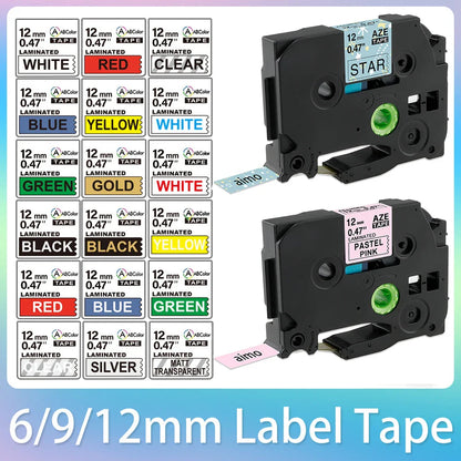 6/9/12mm 231 TZ Label Tape 221 211 Laminated Tape 831 234 334 Labeling Ribbon Compatible for Brother PT-H110 D210 Label Maker
