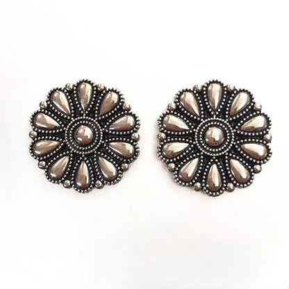 30mm Bright Silver Western Cowboy Horse Saddles Leathercraft Belt Bag Shoe Flower Conchos Buckle Screw Back Decoration Buttons