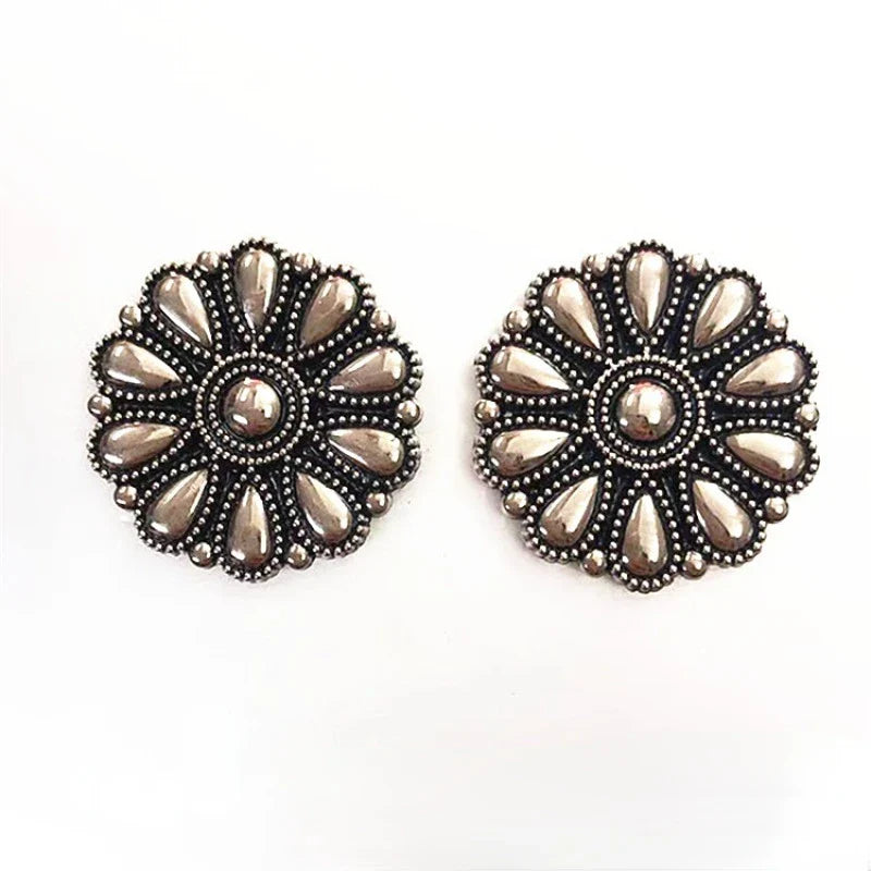 30mm Bright Silver Western Cowboy Horse Saddles Leathercraft Belt Bag Shoe Flower Conchos Buckle Screw Back Decoration Buttons