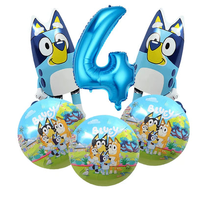 Bluey – vaisselle de fête d'anniversaire de noël, bannière jetable, garniture de gâteau, drapeau suspendu, ballons avec chiffres bleus, décoration d'anniversaire