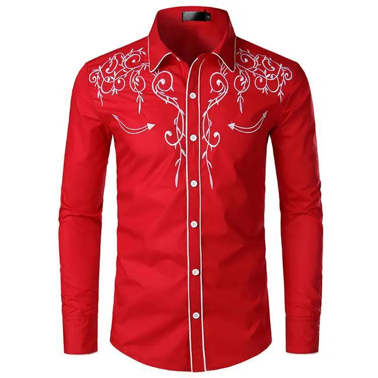 Chemise brodée à la main de style occidental, chemise rétro américaine, chemise brodée tendance pour homme, haut respirant, tailles S à 2XL