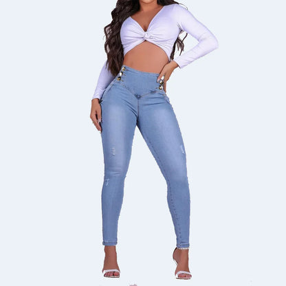 Women High Waist Slim Skinny Jeans Ladies Pencil Jean Trousers Bottom Straight Female Trouser Streetwear Stretch Skinny Trousers