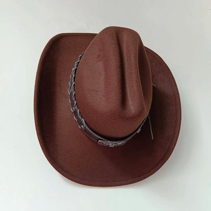 Chapeau de cowboy occidental à large bord pour homme, casquettes d'église Everche, Fascinateur vintage, chapeau de cowgirl jazz, zones bre, nouveau, 9cm