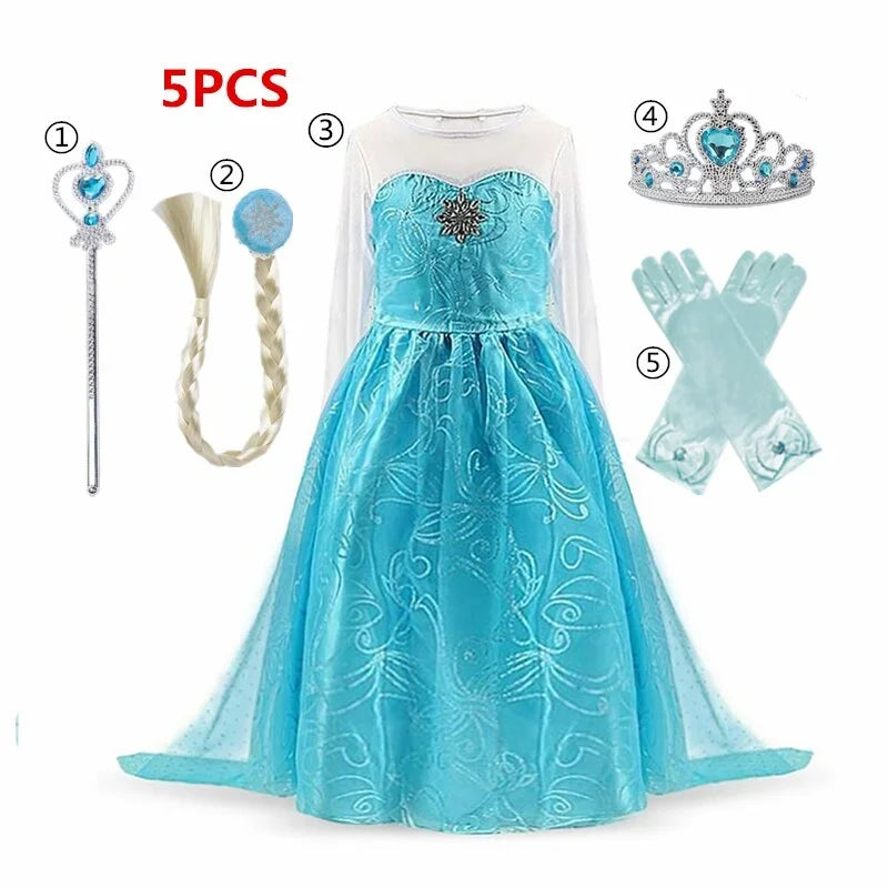 Elsa Costumes for Girls 2025 White Sequins Carnival Party Kids Clothes Children Halloween Cosplay Snow Queen Elsa Princess Dress