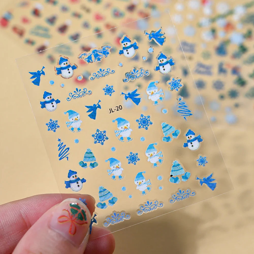 30Pcs Christmas Santa Claus 3D Nail Art Stickers Glitter Cartoon Snowflakes/Snowman/Pine Winter Sliders Xmas DIY Manicure Decals