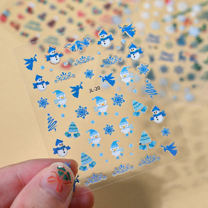 30Pcs Christmas Santa Claus 3D Nail Art Stickers Glitter Cartoon Snowflakes/Snowman/Pine Winter Sliders Xmas DIY Manicure Decals