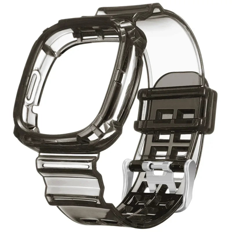 Clear Band + Case for Fitbit Versa 4/Versa3 Transparent Replacement Silicone Wristband Bracelet for SmartWatch Fitbit Versa 4/3