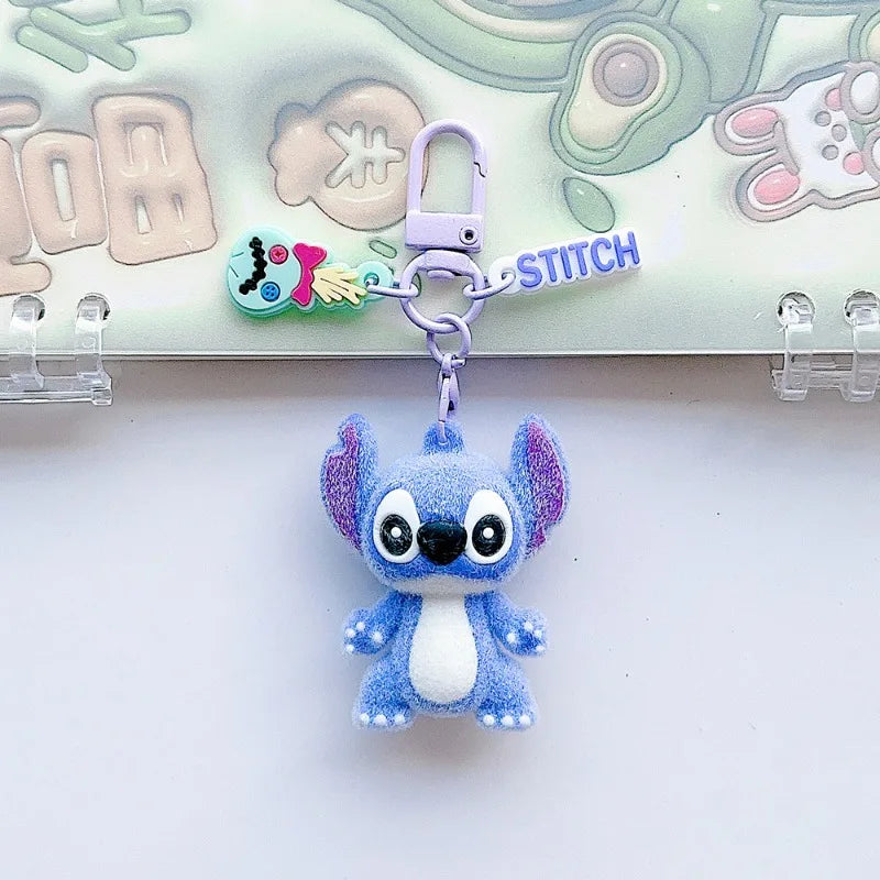 Cute Stitch keychain cartoon cartoon animation surrounding Stitch flock backpack keychain pendant kawaii accessories wholesale