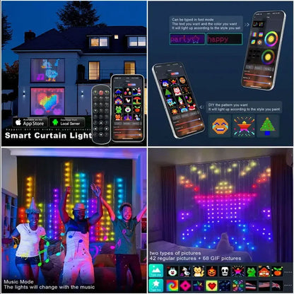 Rideau lumineux Led intelligent, guirlande du nouvel an, guirlande lumineuse féerique RGB, affichage du changement de musique, pour fenêtre, décoration de salle de noël